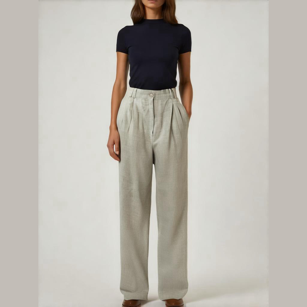 A La Mode Womens Beige Linen Cuffed Wide Leg Pants‎ 6 High Waist Corpgore Office